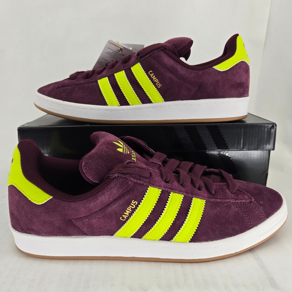 Adidas Campus ADV Maroon Semi Solar Yellow Skate Shoes JQ2099 Mens 11‎ Womens 12